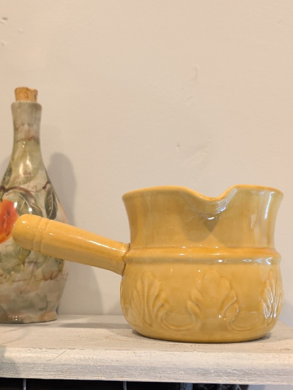 Yellow Ceramic Saucepan with Handle - Home Art